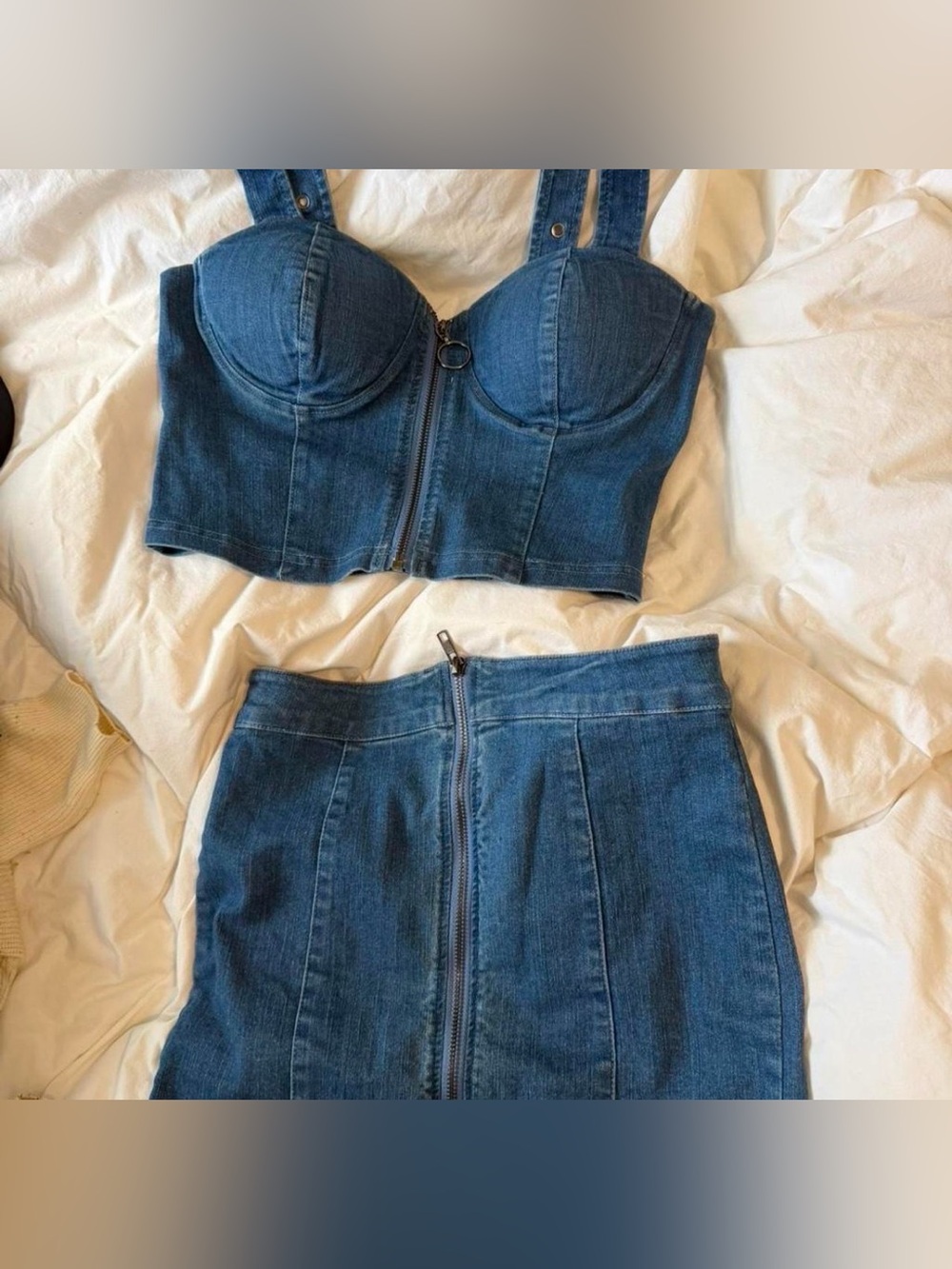Denim Zip-Front Mini Skirt - Blue